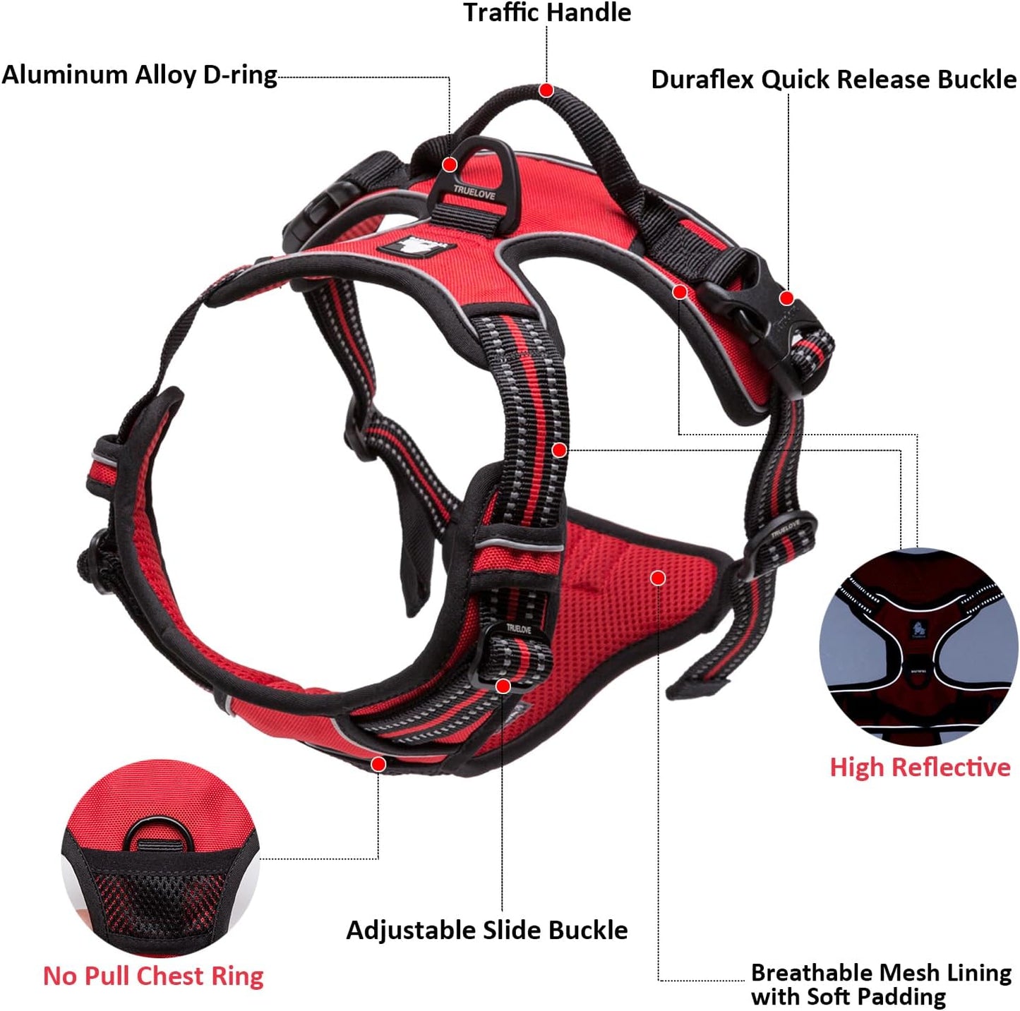 Adjustable No-Pull Dog Harness Reflective Pup Vest Harnesses Comfortable Control Brilliant Colors Truelove Tlh5651(Royal Blue,M) | Front Clip, No-Choke, Soft Padded, Control Handle, anti Escape, Dog Car Harness, Walking and Training, Escape Proof, TLH5651