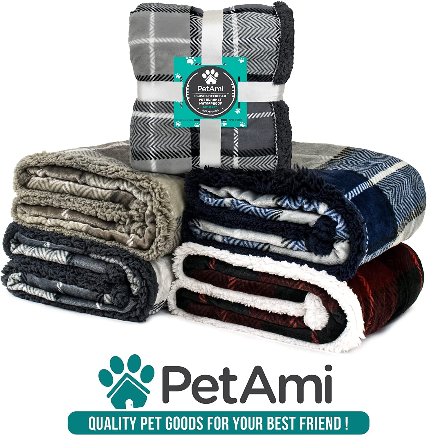 Dog Blanket for Medium Small Pet Cat Puppie, 60X40, Plaid Navy Blue | 460 GSM, Soft Sherpa Fleece Throw, Reversible Plush Couch Cover Protector Crate Carrier Sofa Bed Car Seat, Machine Washable